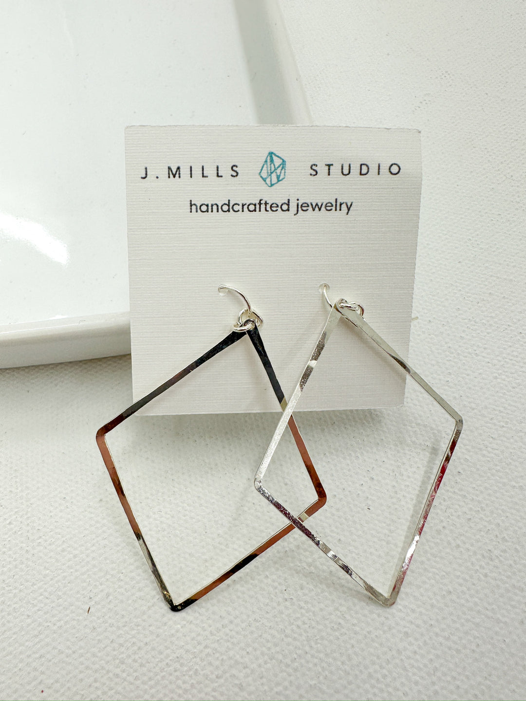 J.Mills Studio-Silver Elongated Diamond Earrings