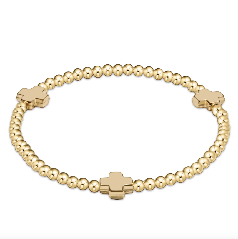 enewton Signature Cross 3mm Gold Bead with Gold Cross Bracelet - Extends