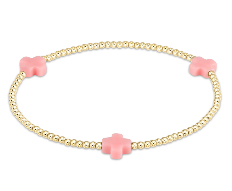 enewton Signature Cross 2mm Gold Bead with Pink Cross Bracelet