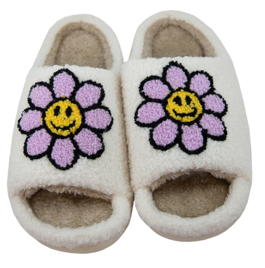 Lavender Daisy Happy Face Slippers