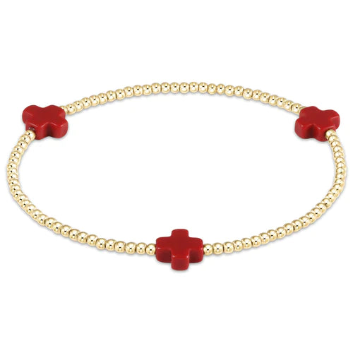 enewton Signature Cross 2mm Gold Bead with Red Cross Bracelet