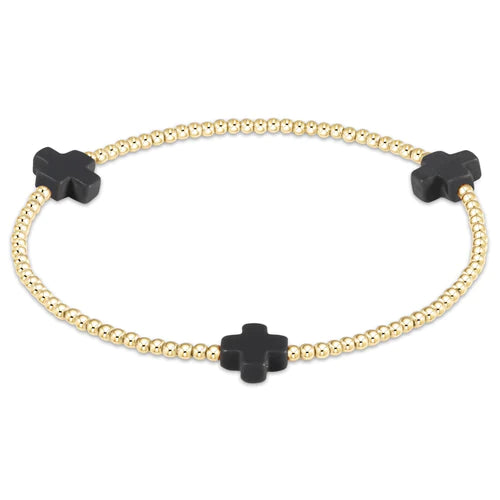 enewton Signature Cross 2mm Gold Bead with Onyx Cross Bracelet