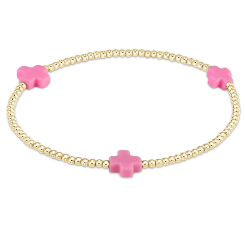 enewton Signature Cross 2mm Gold Bead with Bright Pink Cross Bracelet