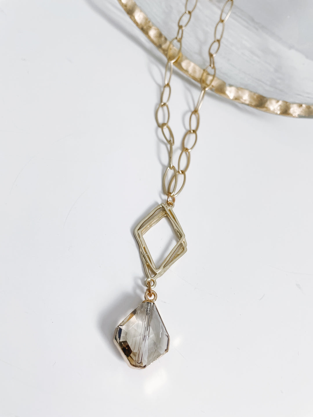 Triple Play Necklace with Gold Diamond and Clear Pendant