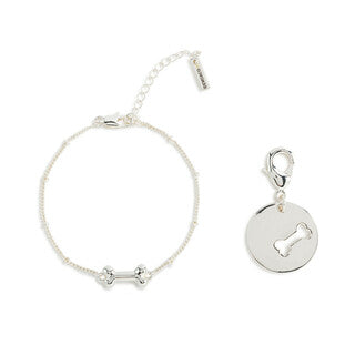Collar/Charm Bracelet Set-Silver Bone