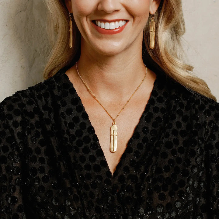 Susan Shaw Dainty Bar Cross Necklace - Gold