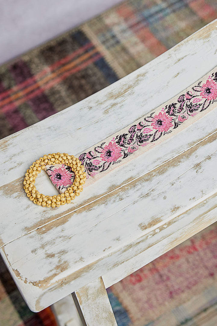 Ivory &amp; Pink Floral Pattern Belt