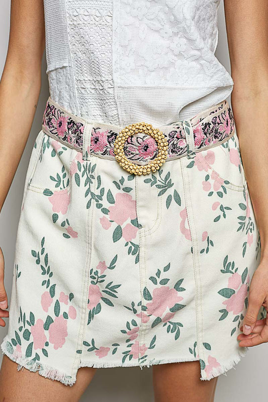 Ivory &amp; Pink Floral Pattern Belt