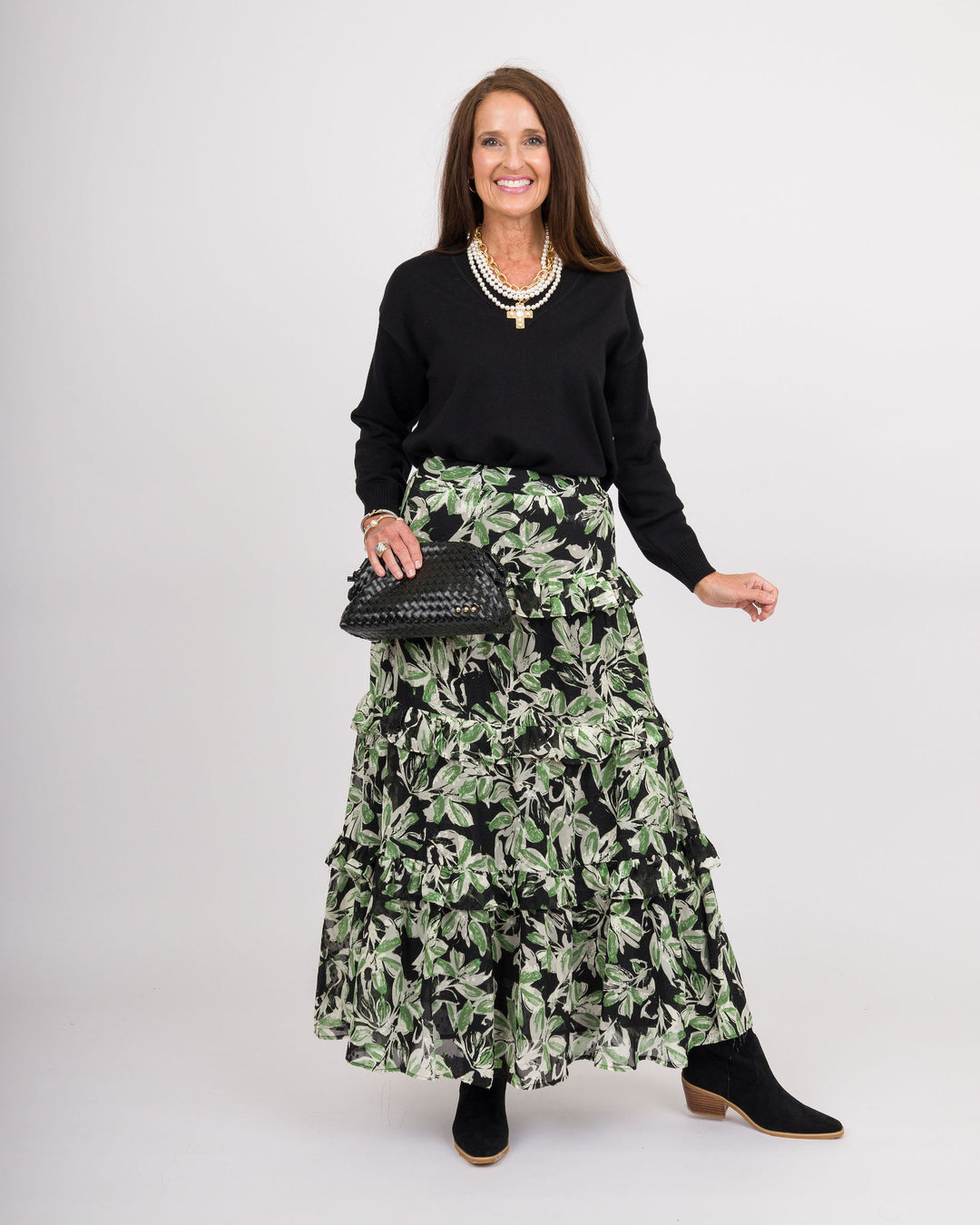 Midnight Leaves Ruffle Skirt