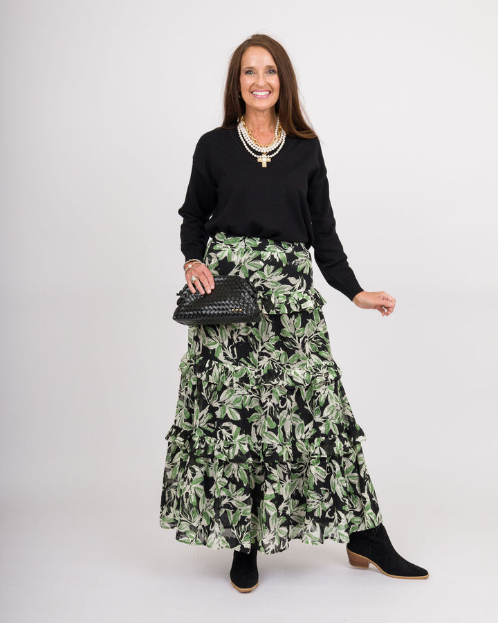 Midnight Leaves Ruffle Skirt