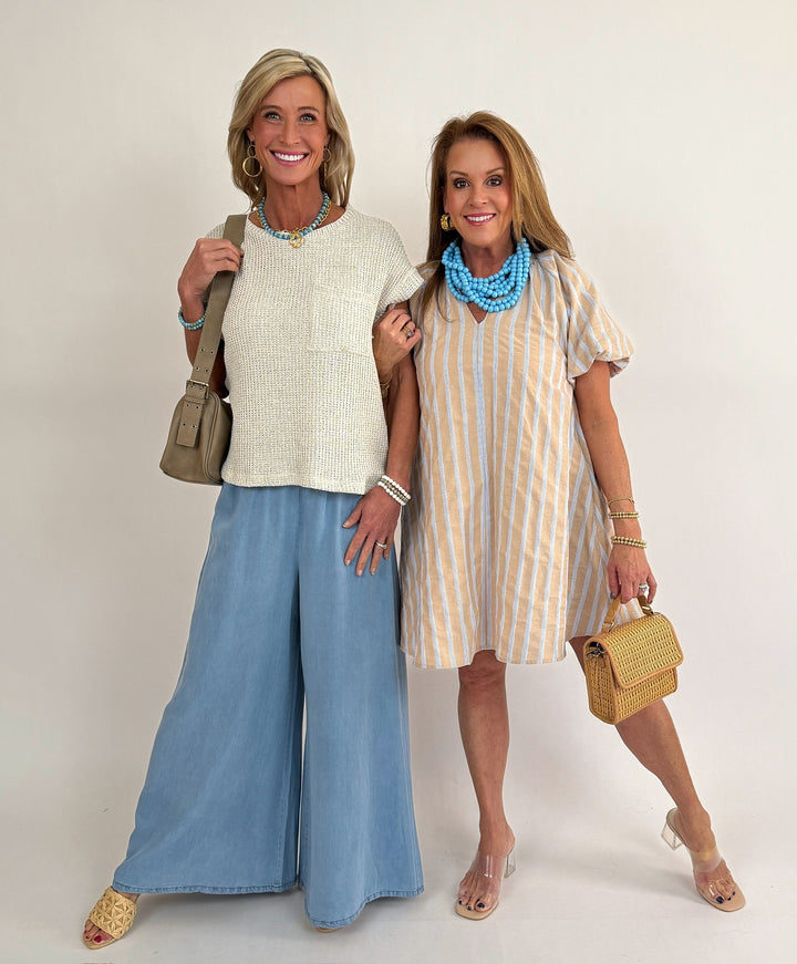 Oatmeal Striped Puff Sleeve Mini