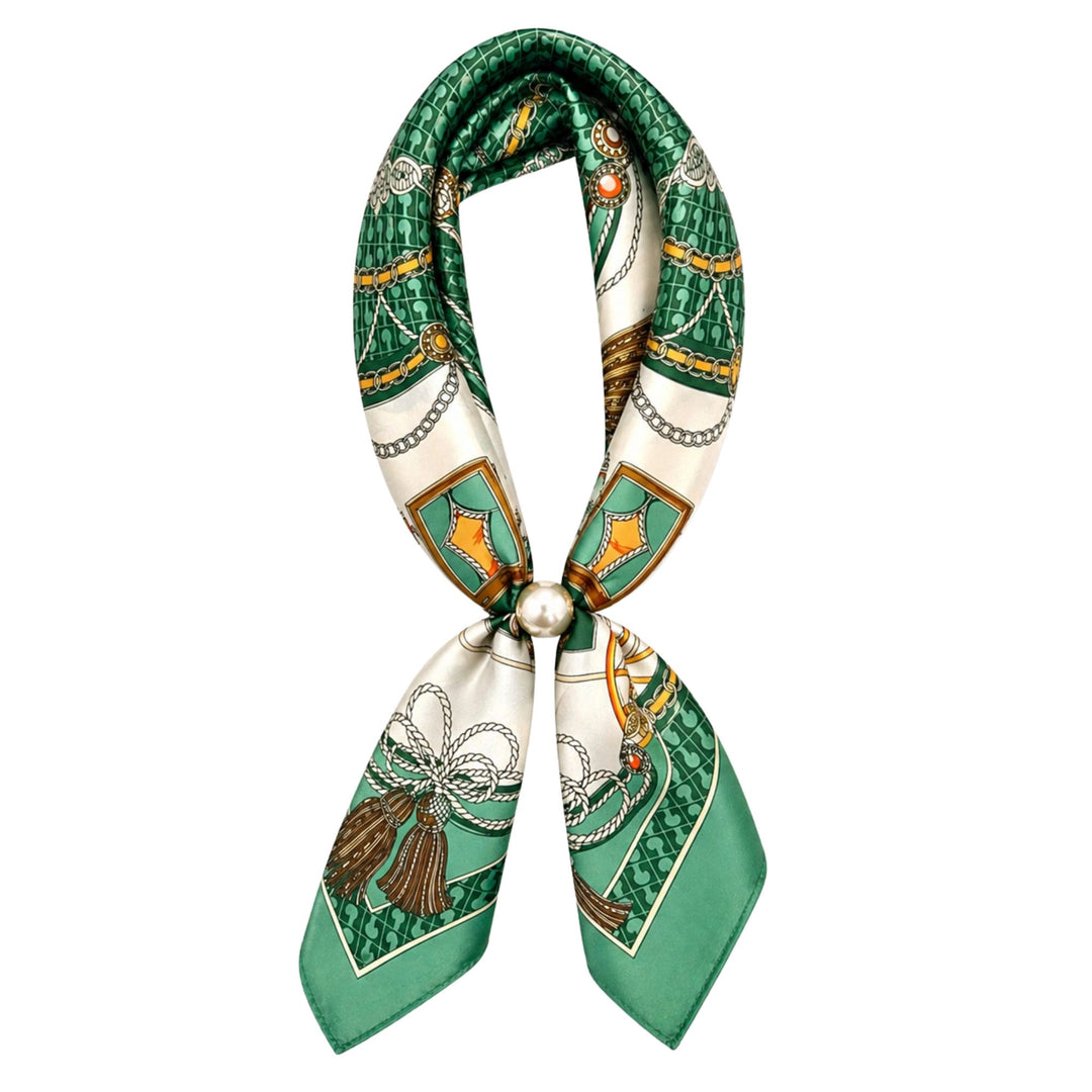 Magnetic Pearl Scarf - Green with Flowers