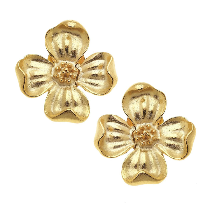 Susan Shaw Handmade Dogwood Flower Earrings - Gold