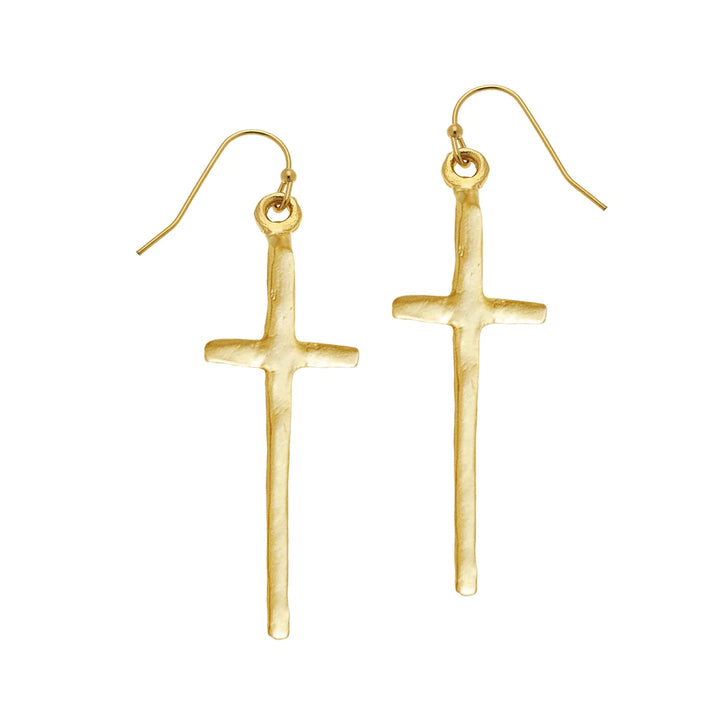 Susan Shaw Tall Cross Earrings - Gold