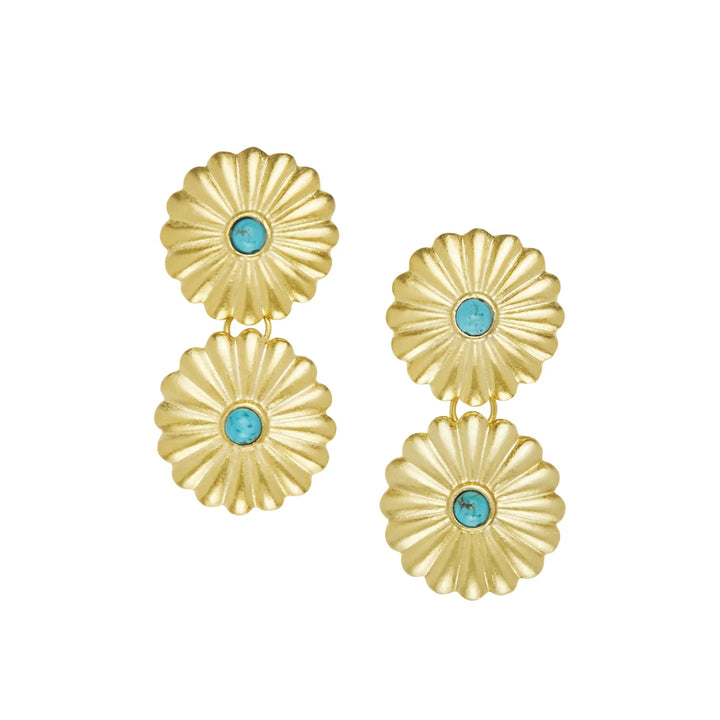 Susan Shaw Gold Double Concho Earrings - Turquoise