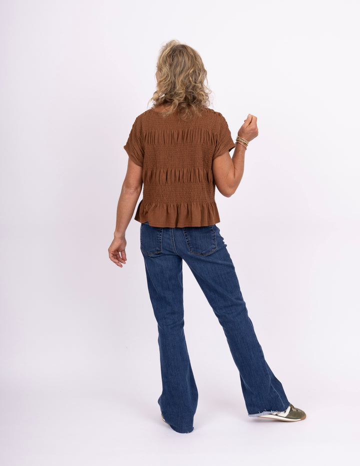 Kingsley Smocked Top - Toffee