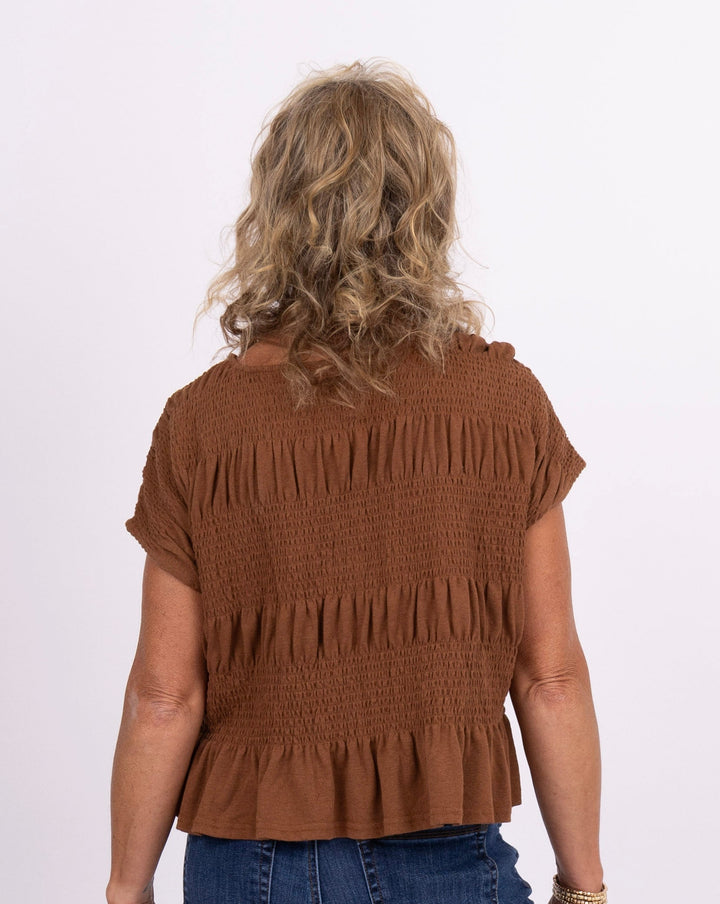 Kingsley Smocked Top - Toffee