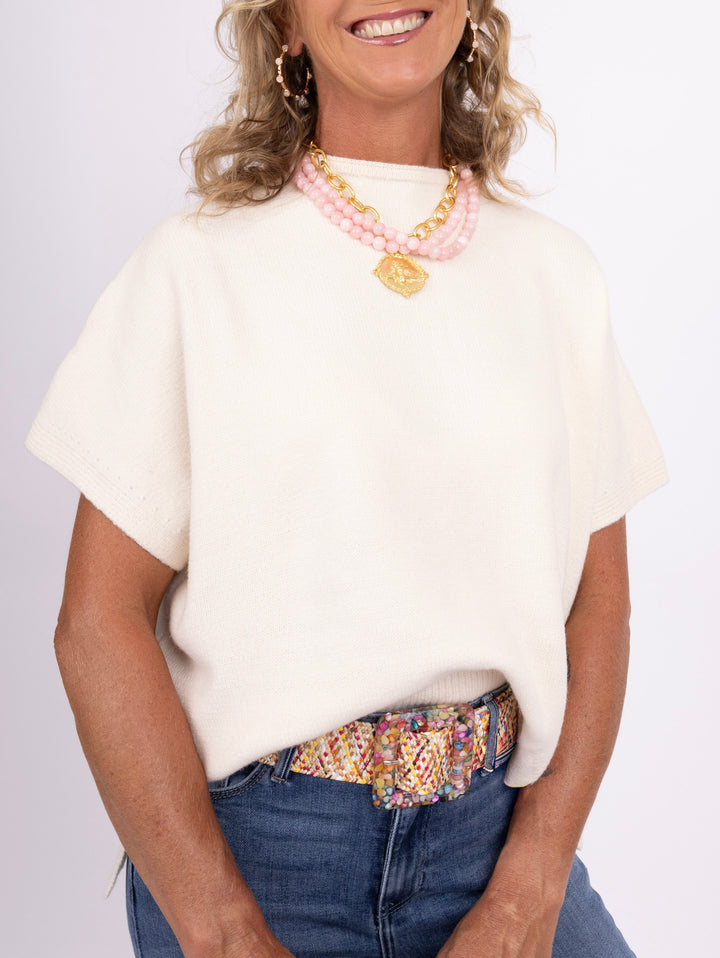 Medra Off-White Short Sleeve Sweater
