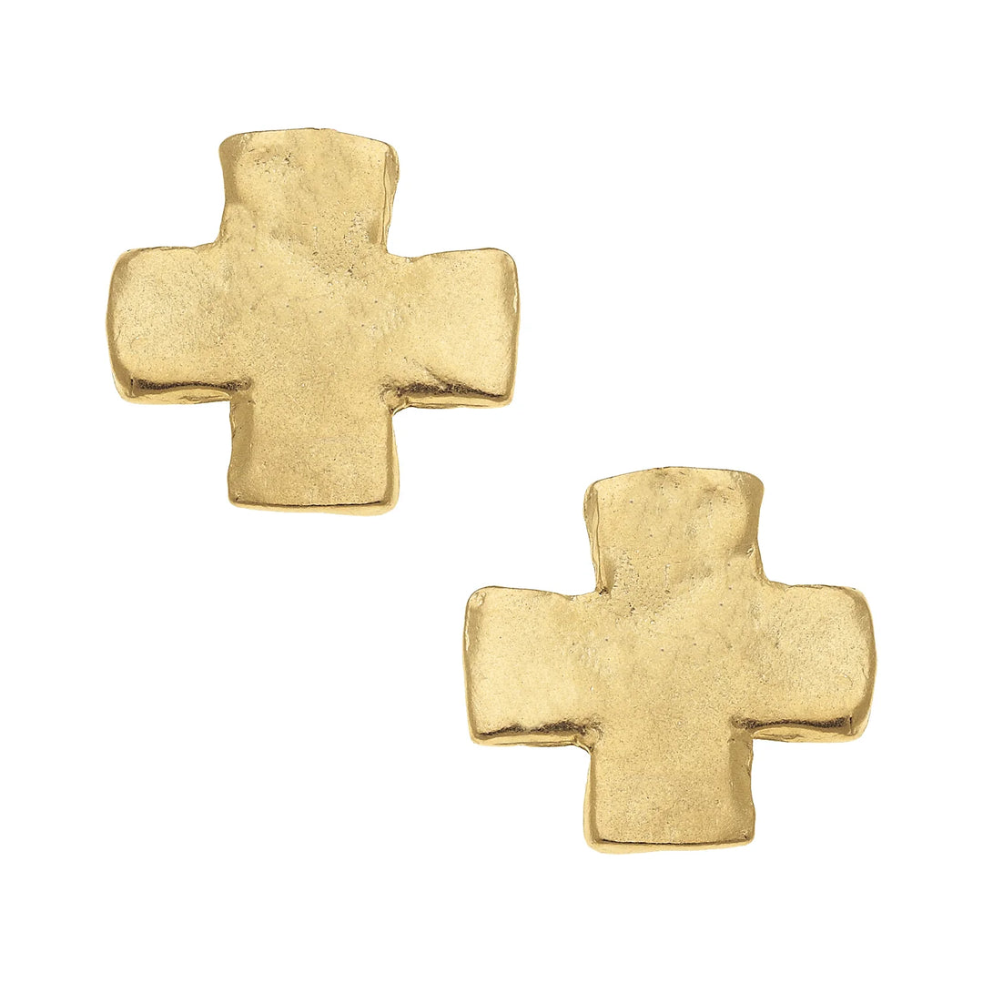 Susan Shaw Square Cross Studs - Gold