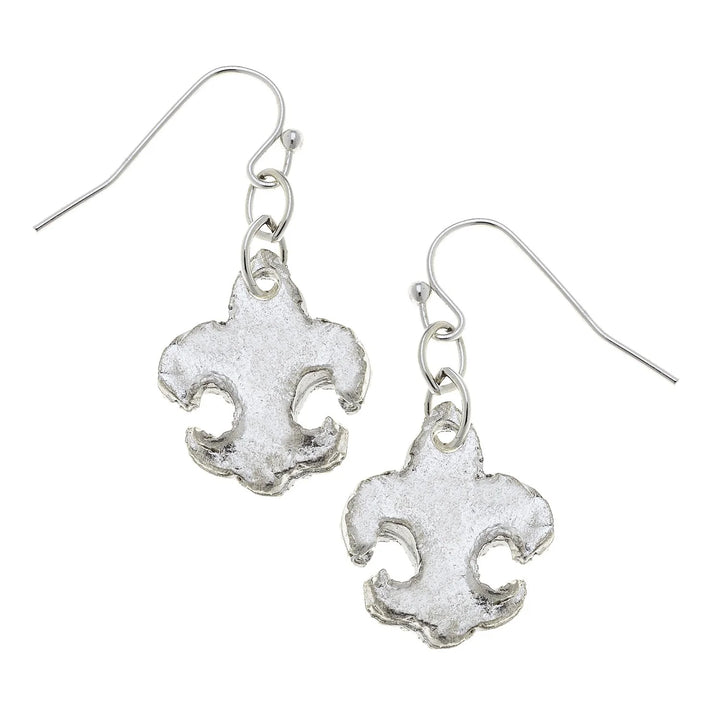 Susan Shaw Small Fleur-de-lis Earrings - Silver