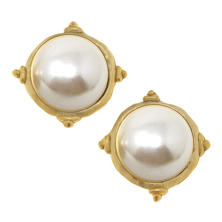 Susan Shaw Gold White Pearl Cabochon Earring