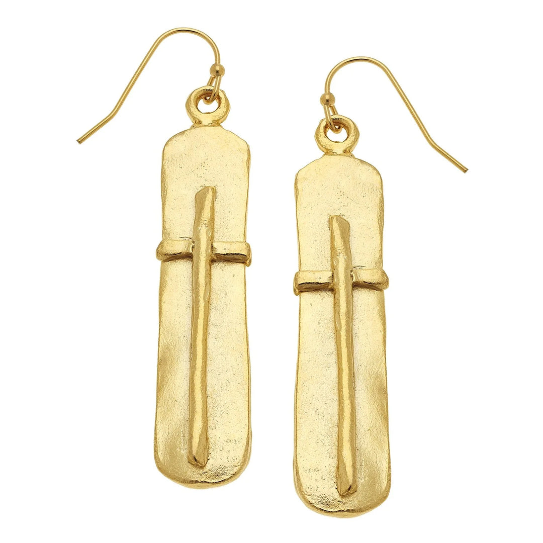 Susan Shaw Gold Bar w/Cross Earrings