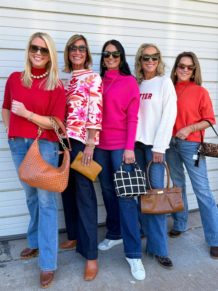 Pink Floral Mock Neck Sweater