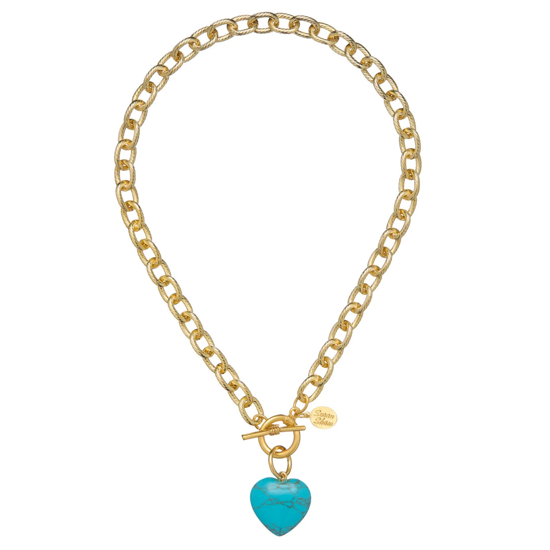 Susan Shaw Stone Heart Toggle Necklace - Turquoise