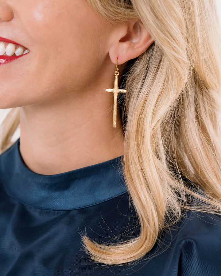Susan Shaw Tall Cross Earrings - Gold