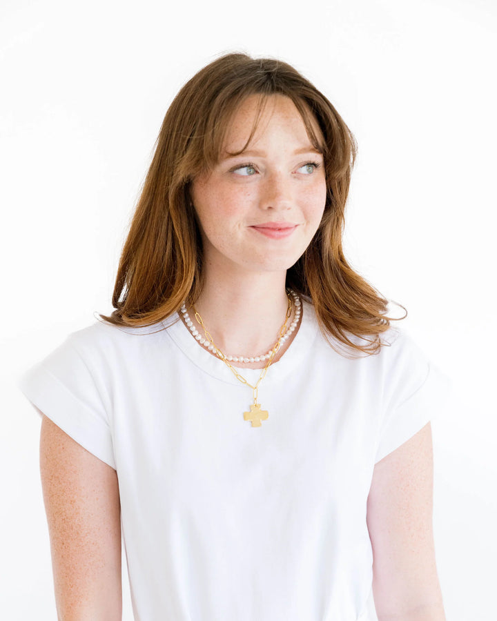 Susan Shaw Piper Paperclip Necklace with Gold Cross