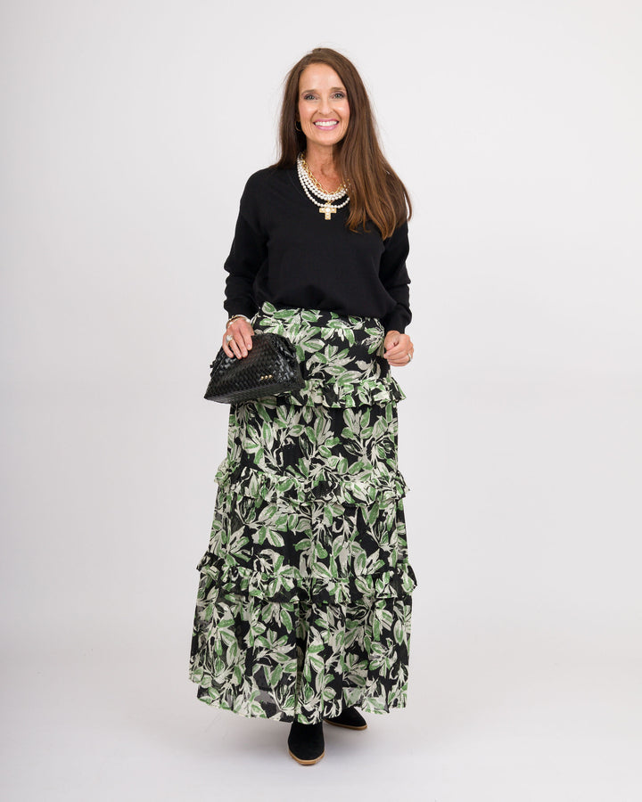 Midnight Leaves Ruffle Skirt