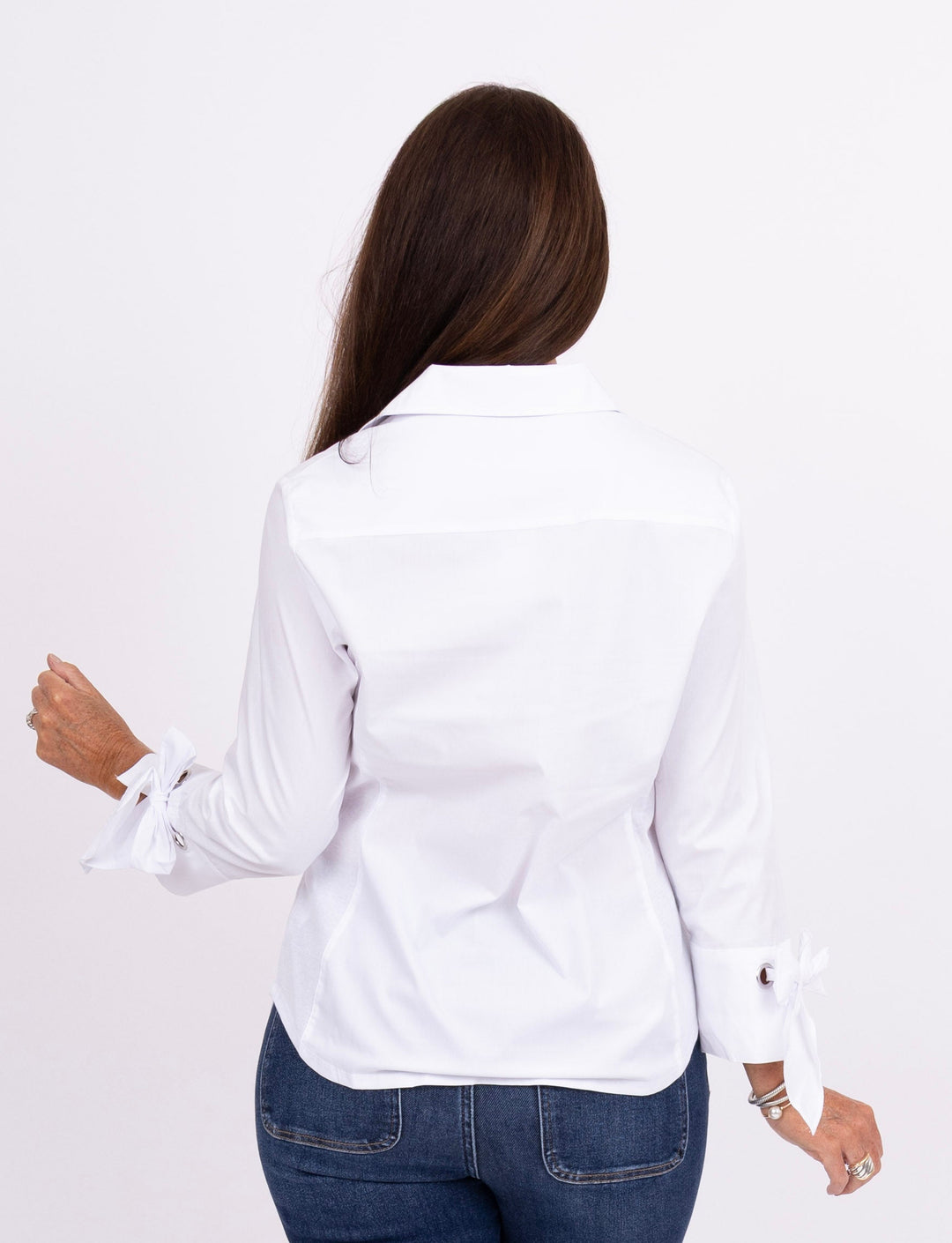 Monroe Bow Cuffed Top - White
