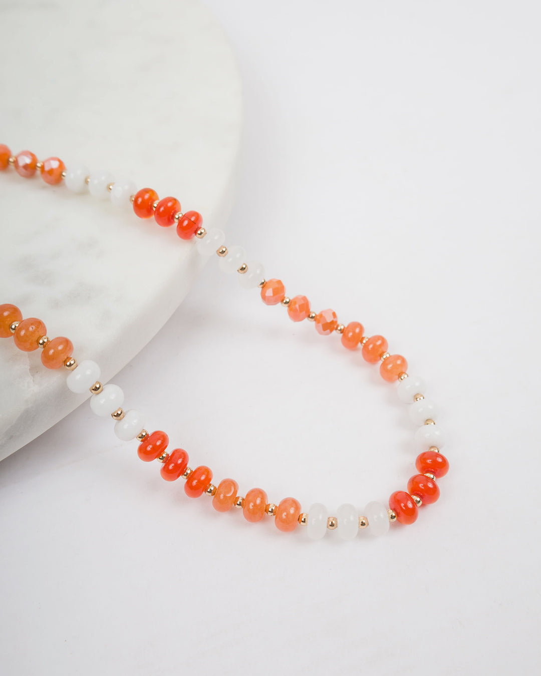 Beaded Necklace - Orange and White