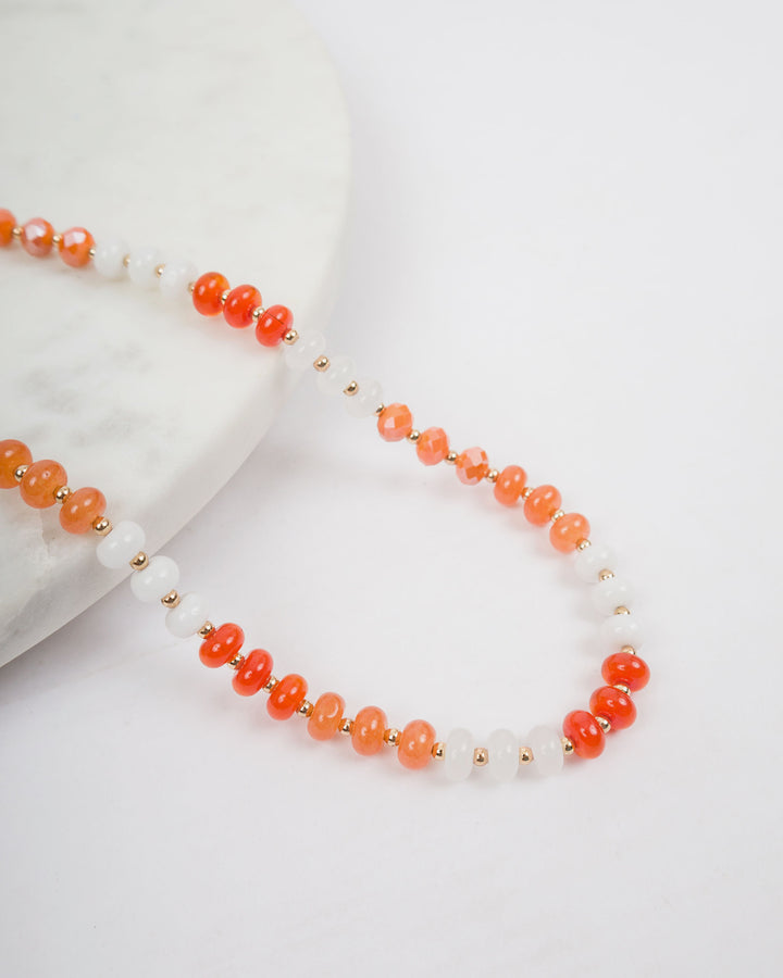 Beaded Necklace - Orange and White