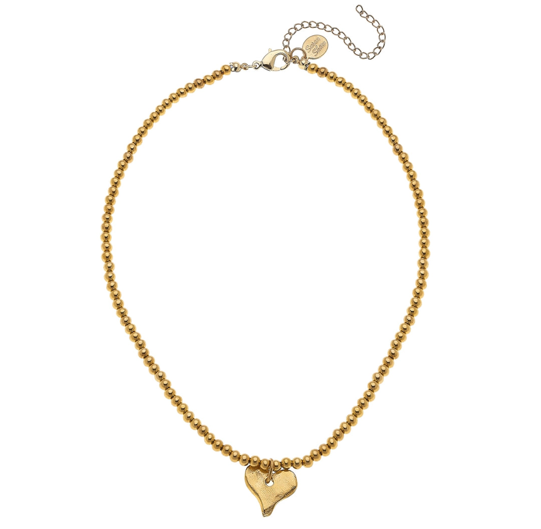 Susan Shaw Gold Beaded Heart Necklace