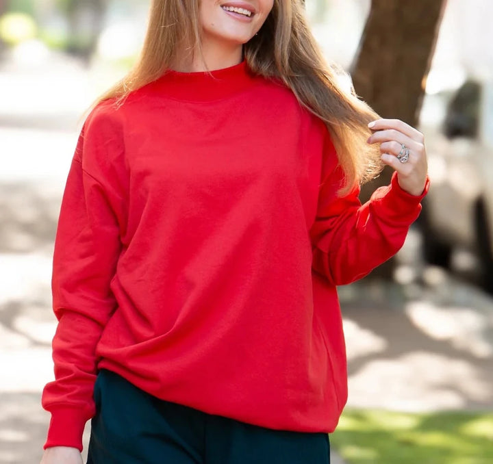 Red Mock Neck Sweatshirt