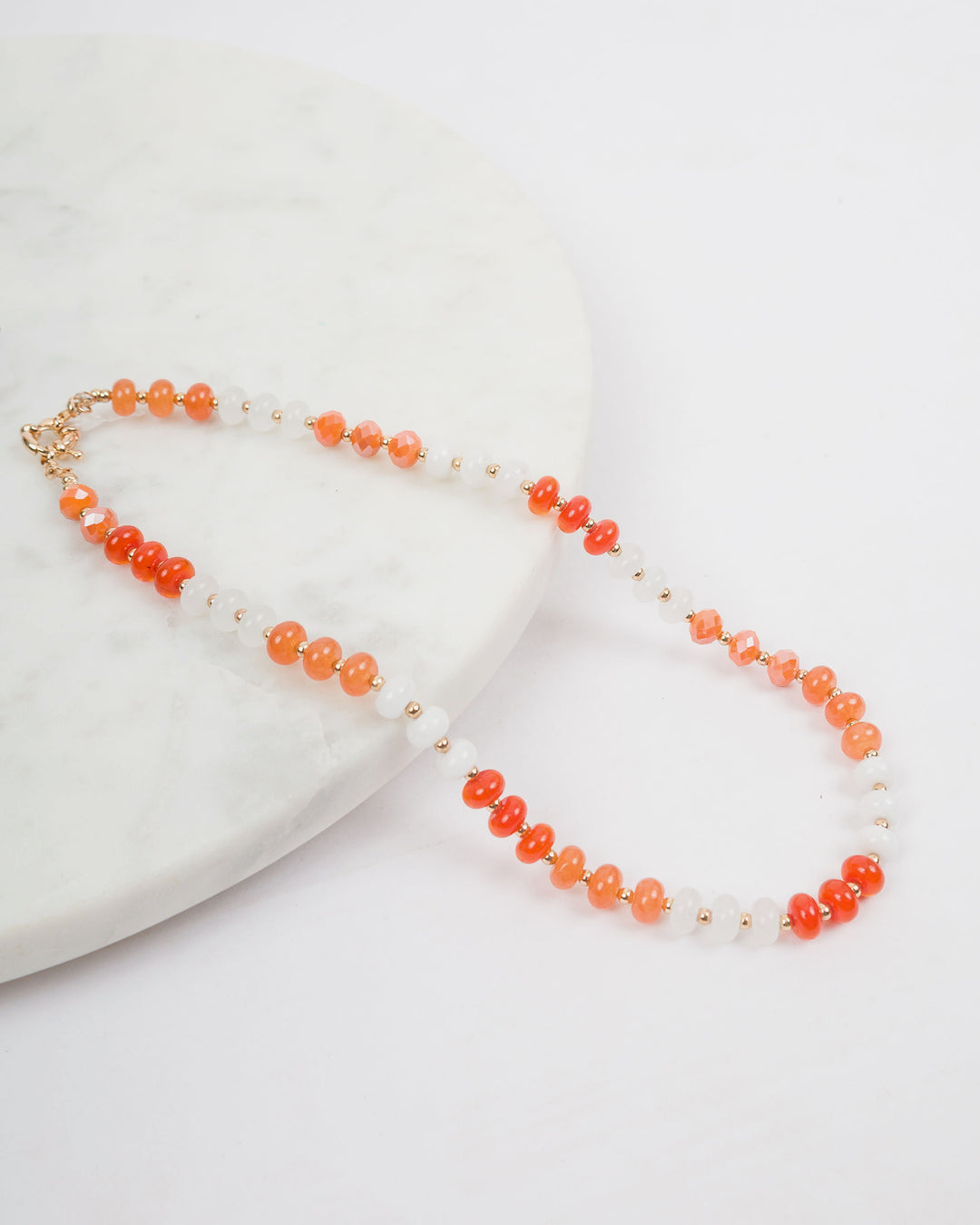Beaded Necklace - Orange and White