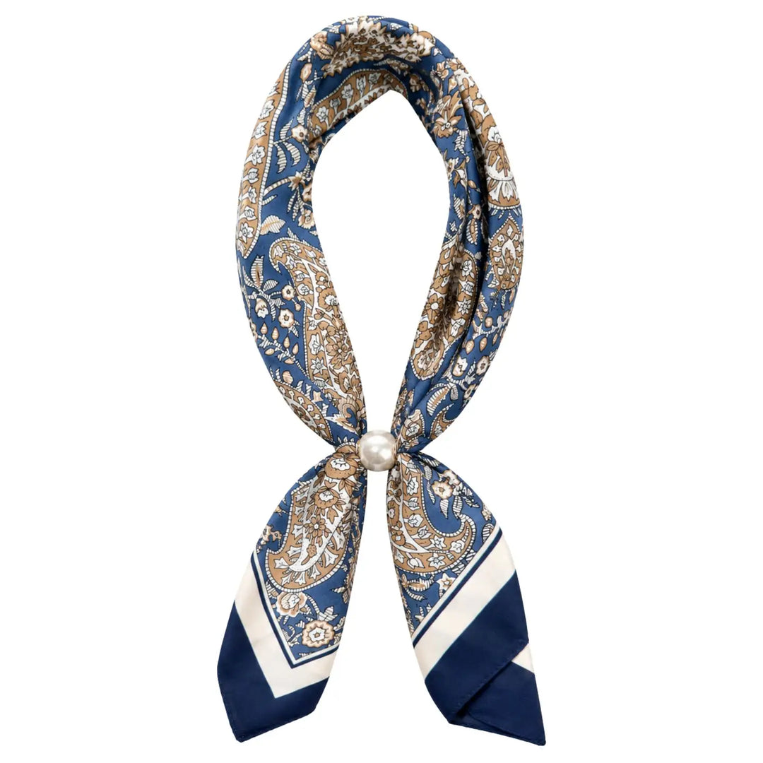 Magnetic Pearl Scarf - Blue with Flowers