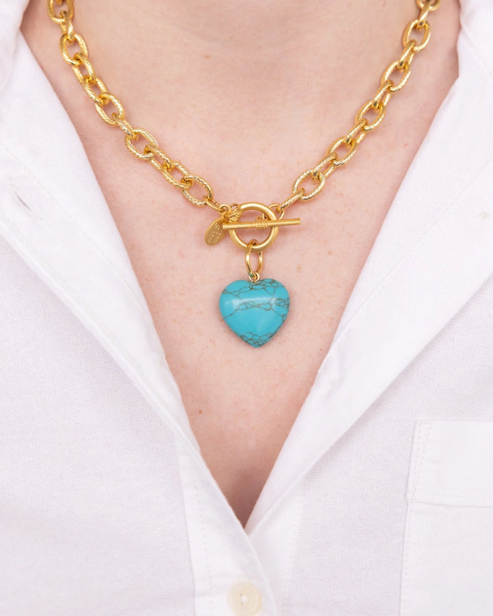 Susan Shaw Stone Heart Toggle Necklace - Turquoise