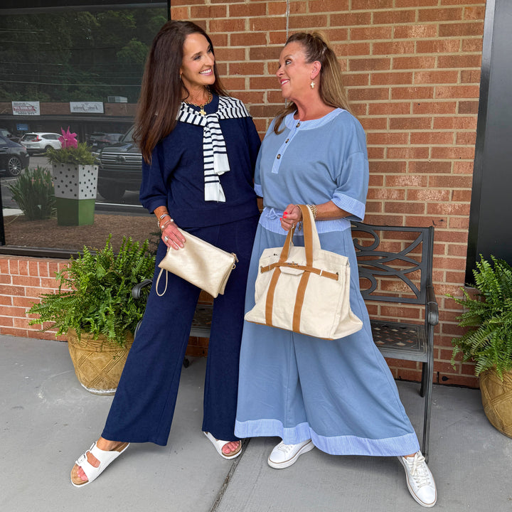 Denim Blue Trimmed Top Pant Set