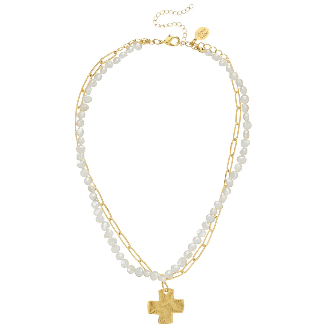 Susan Shaw Piper Paperclip Necklace with Gold Cross