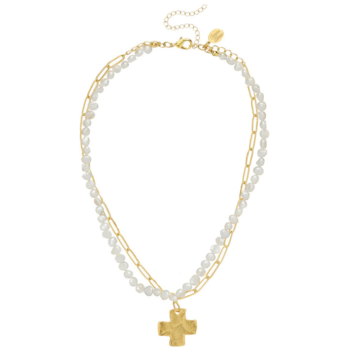 Susan Shaw Piper Paperclip Necklace with Gold Cross