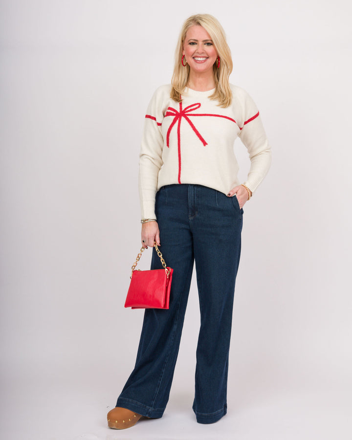 White Sweater with Red Bow