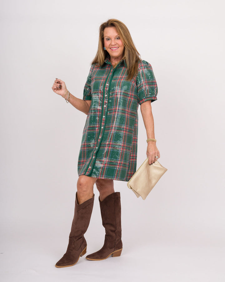 Green Plaid Sequin Dress