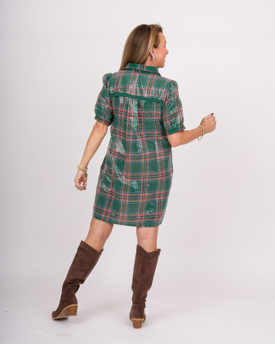 Green Plaid Sequin Dress