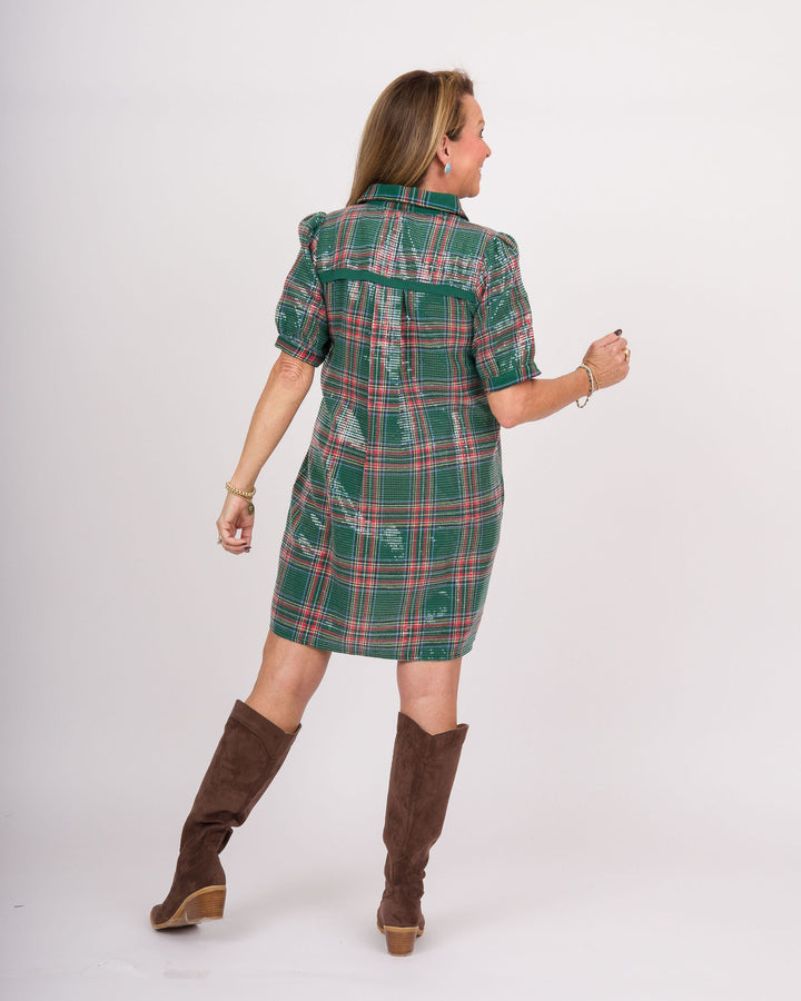 Green Plaid Sequin Dress