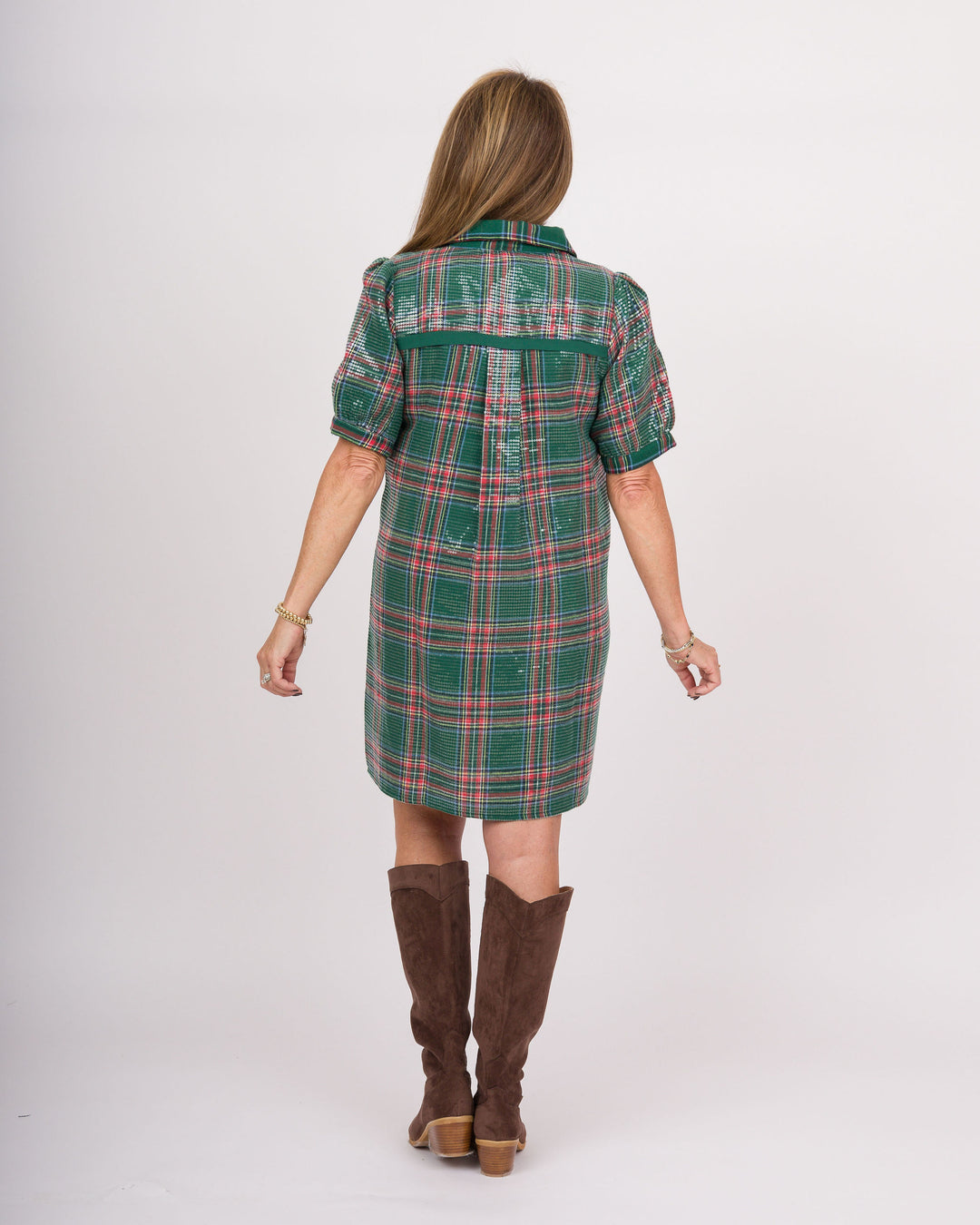 Green Plaid Sequin Dress