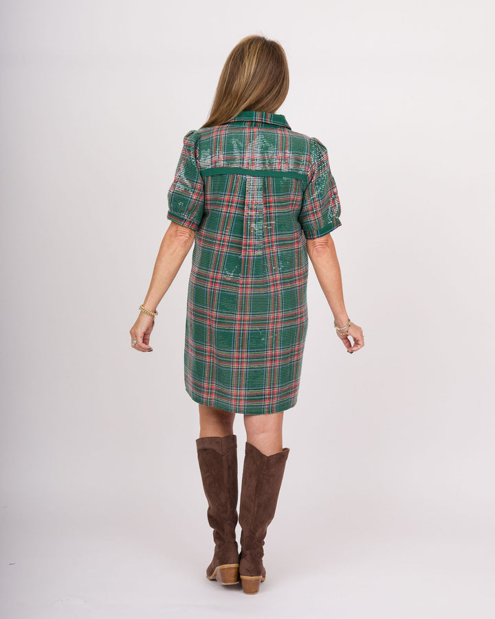 Green Plaid Sequin Dress