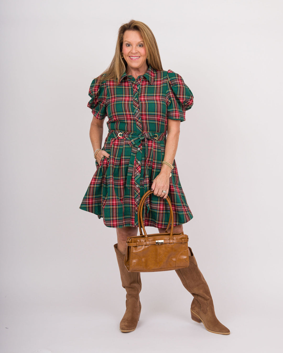 Green &amp; Red Plaid Dress