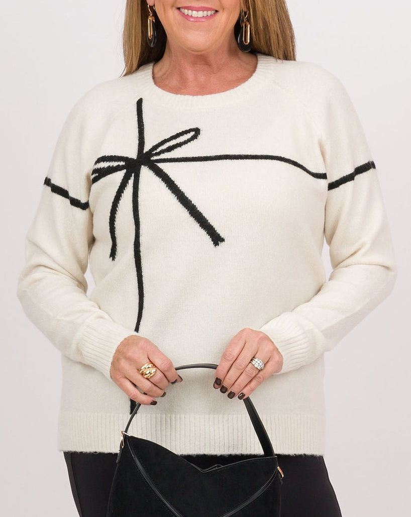 White Sweater with Black Bow